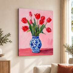 Beautiful Colorful Flowers In A Blue Pot | Abstract Floral Artwork #00534