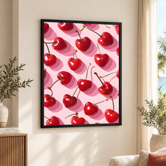 Beautiful Heart Shape Cherry Over Pink Background | Abstract Floral Artwork #00535