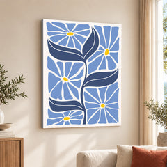 Beautiful Blue Flowers Over Off White Background | Abstract Floral Artwork #00537