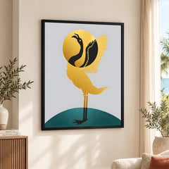 Black & Gold Bird Design With Green And Grey Background | Abstract Office Artwork #0054