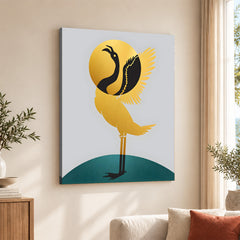 Black & Gold Bird Design With Green And Grey Background | Abstract Office Artwork #0054