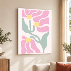 Beautiful Pink Flowers With Green Exotic Leaves | Abstract Floral Artwork #00540