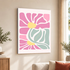 Beautiful Pink & Red Flowers With Green Leaves | Abstract Floral Artwork #00542