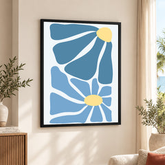 Beautiful Blue & Yellow Flowers | Abstract Floral Artwork #00545