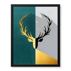 Black & Gold Deer Design With Green And Grey Background | Abstract Animal Artwork #0055