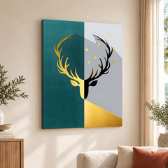 Black & Gold Deer Design With Green And Grey Background | Abstract Animal Artwork #0055