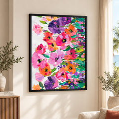 Abstract Beautiful Colorful Flowers With Green Leaves | Abstract Floral Artwork #00550