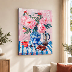 Beautiful Pink Flowers With Coffee On The Table | Abstract Floral Artwork #00551