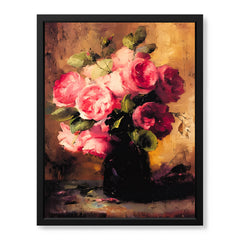 Beautiful Pink Flowers With Black Vase | Abstract Floral Artwork #00552
