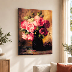 Beautiful Pink Flowers With Black Vase | Abstract Floral Artwork #00552