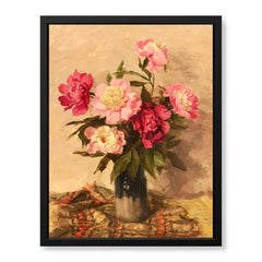 Beautiful Pink & Red Flowers With Black Vase | Abstract Floral Artwork #00553
