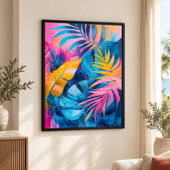 Blue & Gold Colorful Exotic Leaves | Abstract Floral Artwork #00559