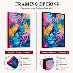 Blue & Gold Colorful Exotic Leaves | Abstract Floral Artwork #00559