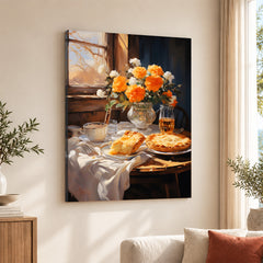 Beautiful Flowers With Vase On Breakfast Table | Abstract Nature Artwork #00560