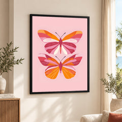 Beautiful Pink & Orange Butterflies | Abstract Floral Artwork #00573