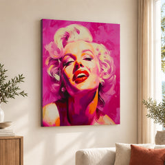 Marilyn Monroe Red Lips Artwork Over Pink Background | Abstract Fashion Artwork #00574
