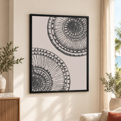 Black & White Ring Style Artwork Over Beige Background | Abstract Fashion Artwork #00576