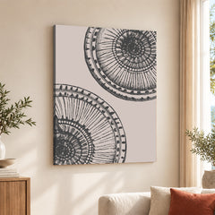 Black & White Ring Style Artwork Over Beige Background | Abstract Fashion Artwork #00576