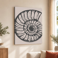 Black & White Shell Artwork Over Beige Background | Abstract Fashion Artwork #00577