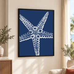 Beautiful White Starfish Design Over Blue Background | Abstract Fashion Artwork #00579