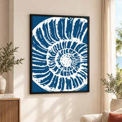 Beautiful White Fossil Shell Design Over Blue Background | Abstract Fashion Artwork #00580