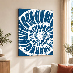 Beautiful White Fossil Shell Design Over Blue Background | Abstract Fashion Artwork #00580