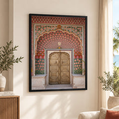 Aesthetic Historical Artwork Of A Door With Pink Floral Wall | Abstract Historical Artwork #00586