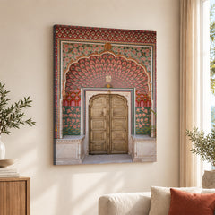 Aesthetic Historical Artwork Of A Door With Pink Floral Wall | Abstract Historical Artwork #00586