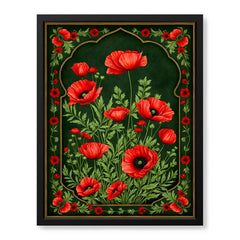 Aesthetic Red & Green Floral Cultural Artwork | Abstract Historical Artwork #00588