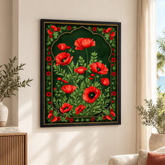 Aesthetic Red & Green Floral Cultural Artwork | Abstract Historical Artwork #00588