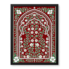 Aesthetic Mughal Era White & Green Floral Artwork | Abstract Historical Artwork #00589