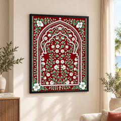 Aesthetic Mughal Era White & Green Floral Artwork | Abstract Historical Artwork #00589