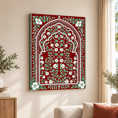 Aesthetic Mughal Era White & Green Floral Artwork | Abstract Historical Artwork #00589