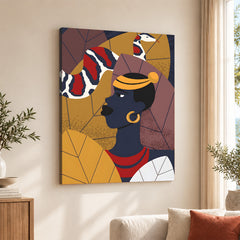 Blue & Gold African Women With Snake Fashion Art | Abstract Fashion Artwork #0059