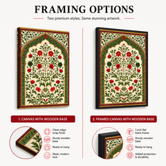 Mughal Era Red & Green Floral Artwork | Abstract Historical Artwork #00590