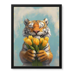 Cute Little Tiger With Beautiful Flowers | Abstract Floral Artwork #00599