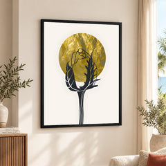 Black Rose Over Golden Moon Design | Abstract Floral Artwork #0060