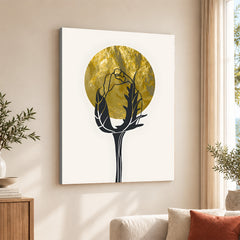 Black Rose Over Golden Moon Design | Abstract Floral Artwork #0060