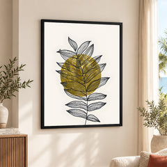 Black Tropical Leaves Over Golden Moon Design | Abstract Floral Artwork #0061