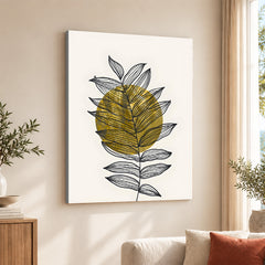 Black Tropical Leaves Over Golden Moon Design | Abstract Floral Artwork #0061
