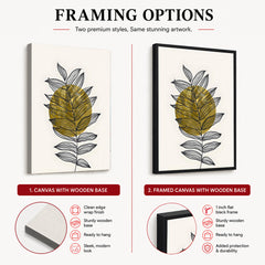 Black Tropical Leaves Over Golden Moon Design | Abstract Floral Artwork #0061