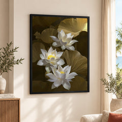 Beautiful White Lillies Over Green Background Floral Design | Abstract Floral Artwork #0063