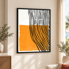Black Lines Over Orange & White Background | Abstract Office Artwork #0065