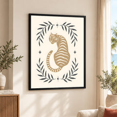 Tiger Portrait Design Over Beige Background | Abstract Animal Artwork #0066