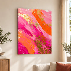 Abstract Pink & Orange Artwork With Golden Foil | Abstract Fashion Artwork #00663