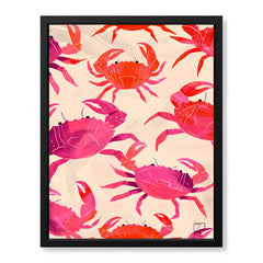 Orange & Pink Coral Crabs Over Beige Background | Abstract Fashion Artwork #00664