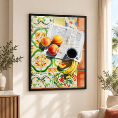Fruits & Coffee On The Table With Newspaper | Abstract Fashion Artwork #00665