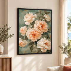 Beautiful White Flowers With Green Exotic Leaves | Abstract Floral Artwork #00667