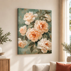 Beautiful White Flowers With Green Exotic Leaves | Abstract Floral Artwork #00667