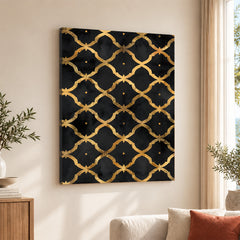 Black & Gold Geometric Shapes Artwork With Golden Lines | Abstract Fashion Artwork #00671